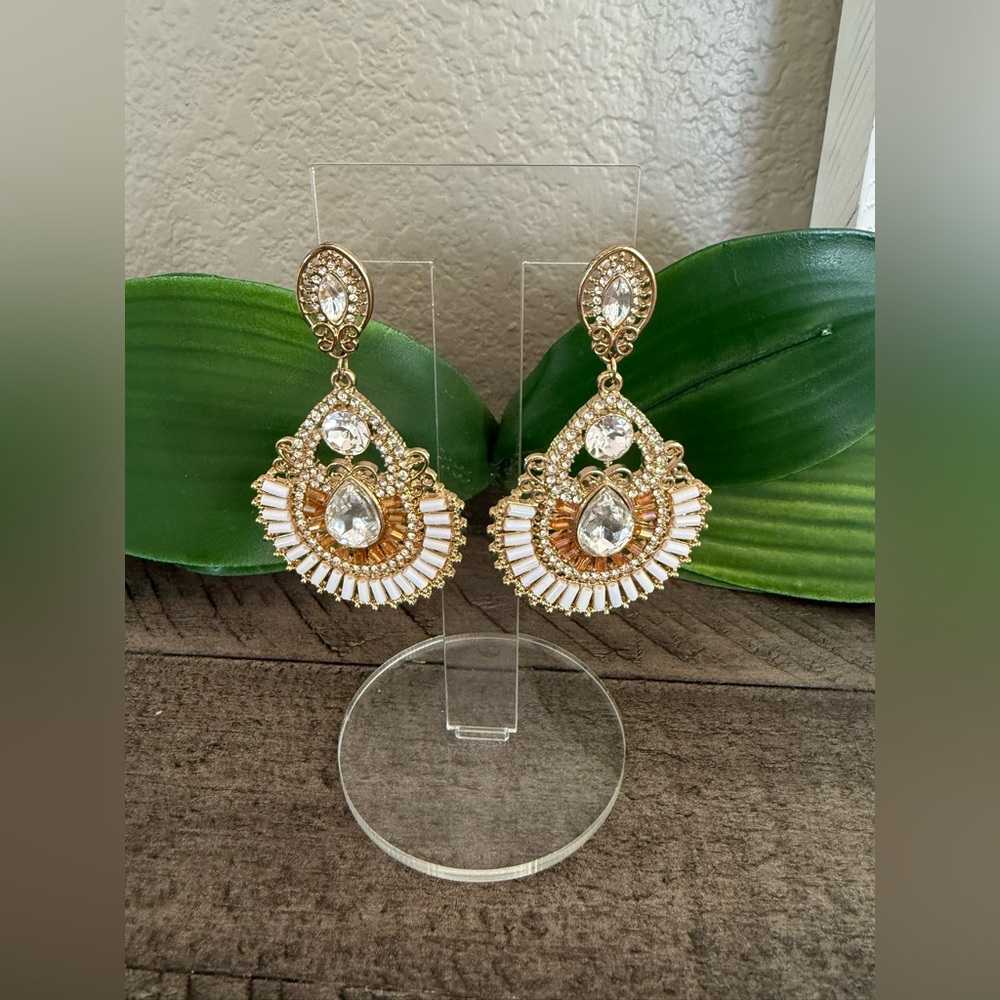 Elegant Gold and White Drop Earrings